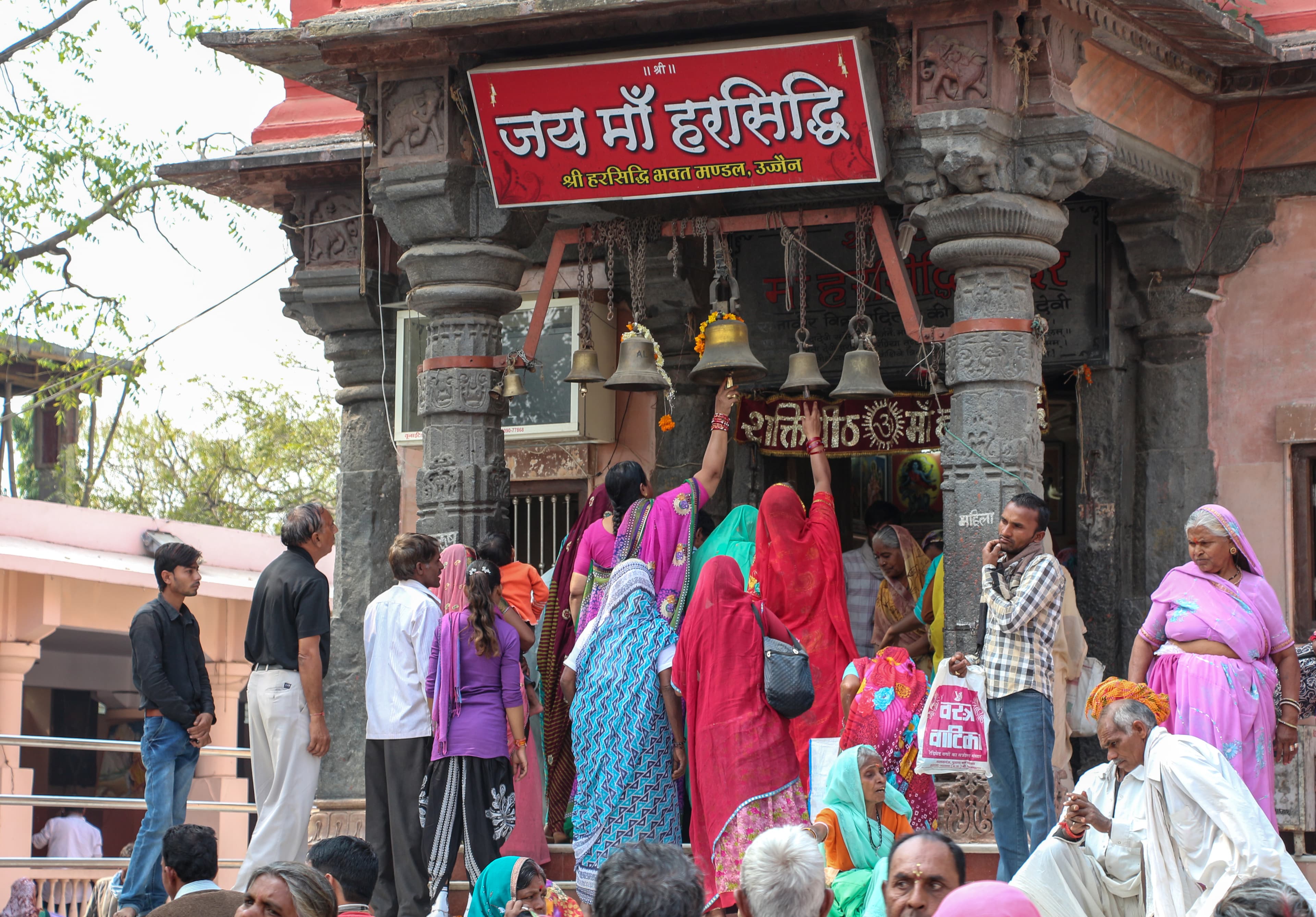 Shri Harsiddhi Mata Temple with ancient 45-foot Deepstambhas in Ujjain